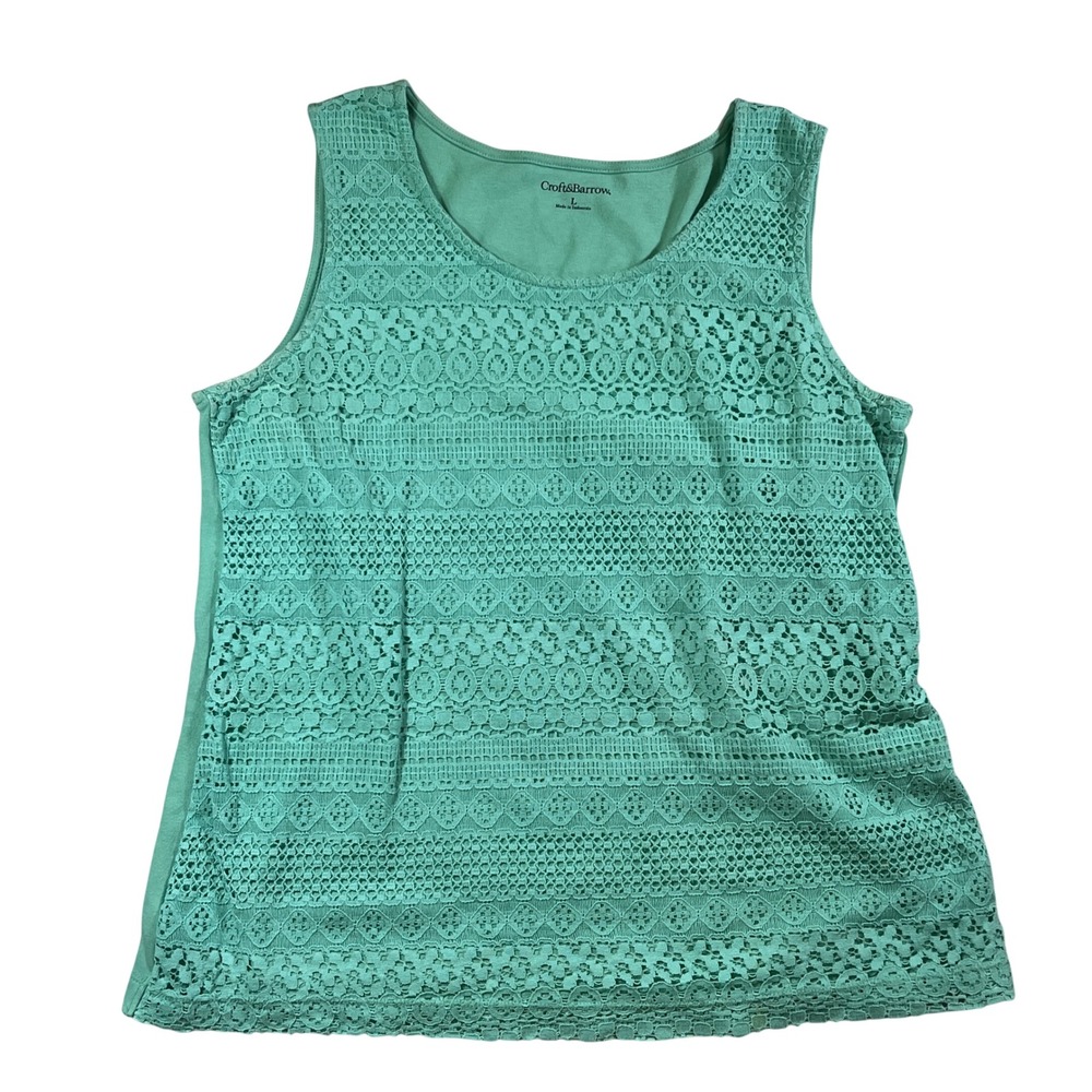 Croft & Barrow Lace Tank Top Women Large Mint Green Lined Boho Cottagecore Shell